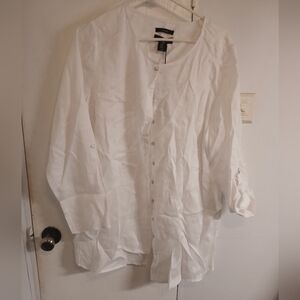 White Button-Up Tunic Shirt